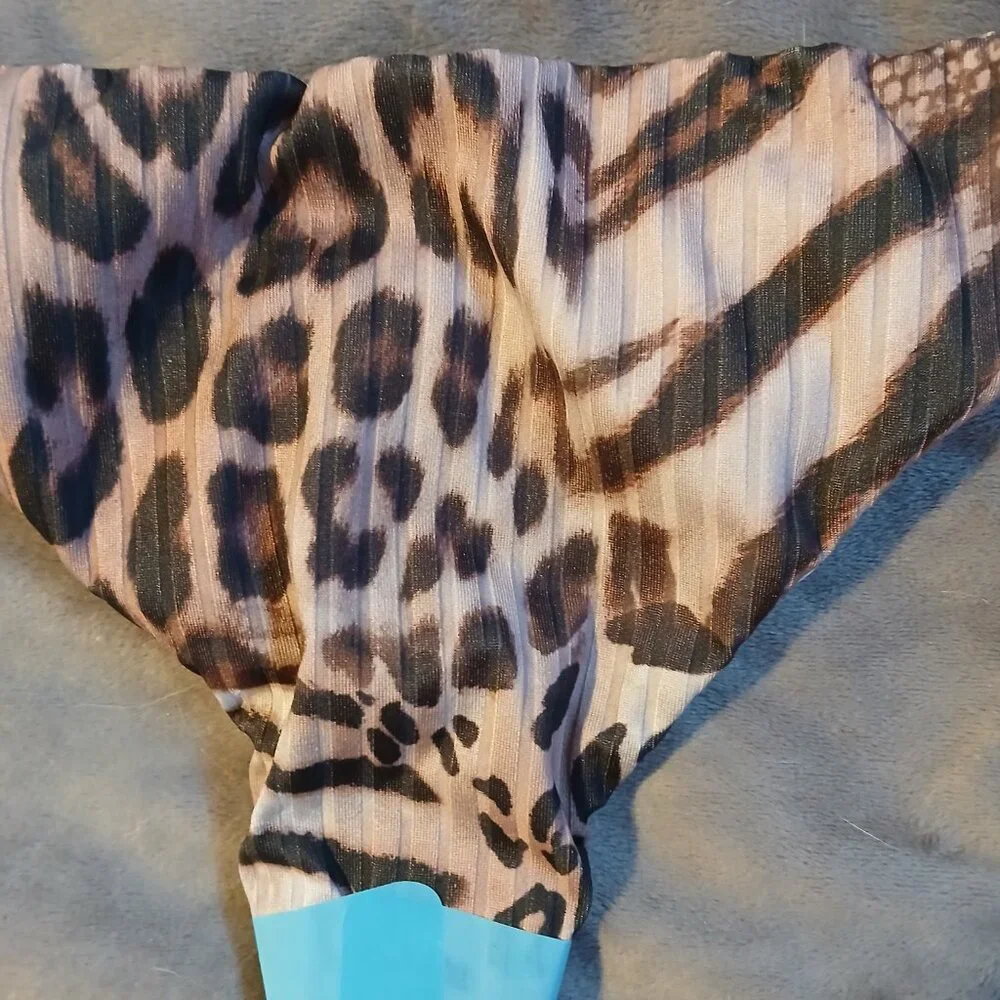 Asos Design Women's Leopard M&M Rib High Leg Thong Bikini Bottom SZ 8 - Picture 2 of 6